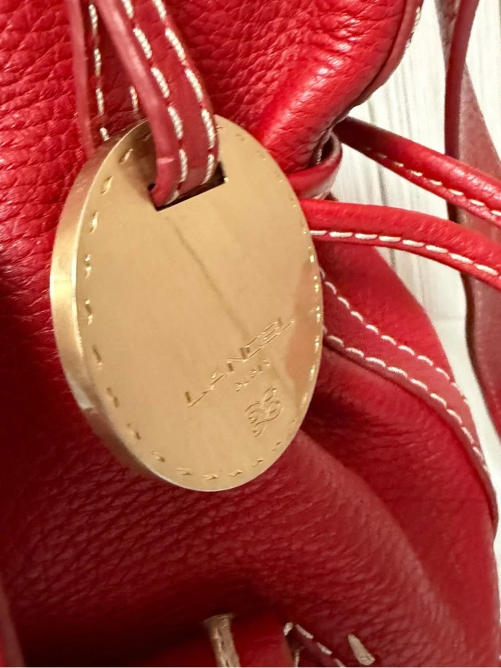 Lancel Red Pebbled Leather Shoulder Bag with Tassel Details - Picture 4 of 13